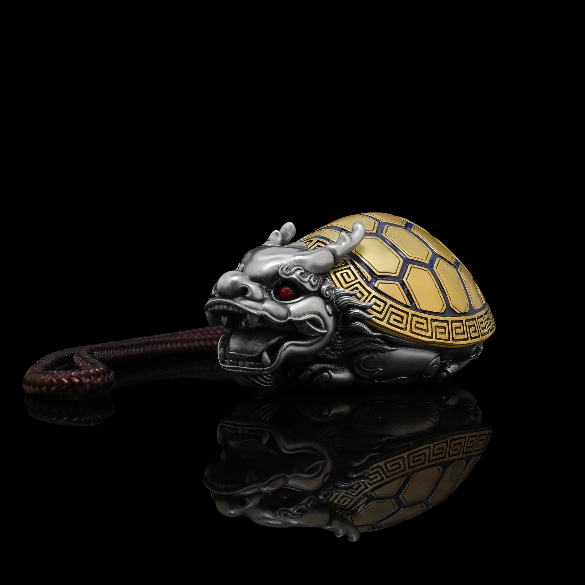 Dragon Turtle Pure Copper Pendant Handle 999 Silver Double Color Dragon Turtle Attracting Wealth Silver Ornament