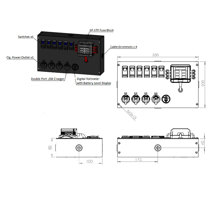 Customized 12v Camper Accessories Control Panel Box 12 Volt Campervan Equipment Board for Canopy Camping