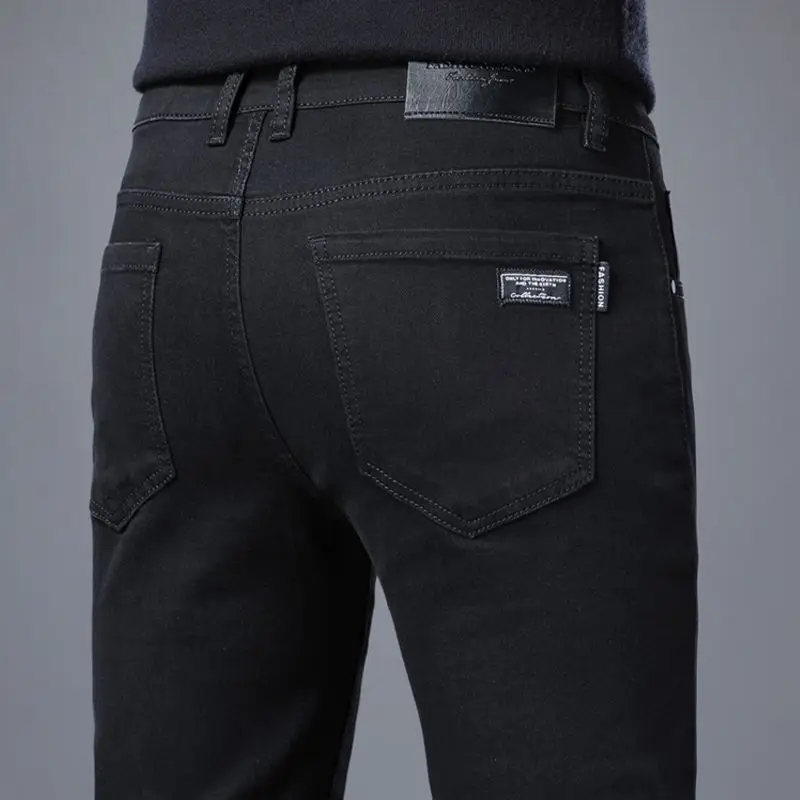 Spring Autumn New Elastic Men's Jeans Straight Leg Pants Slim Fit Business Casual Versatile Loose Wear-resistant Pants