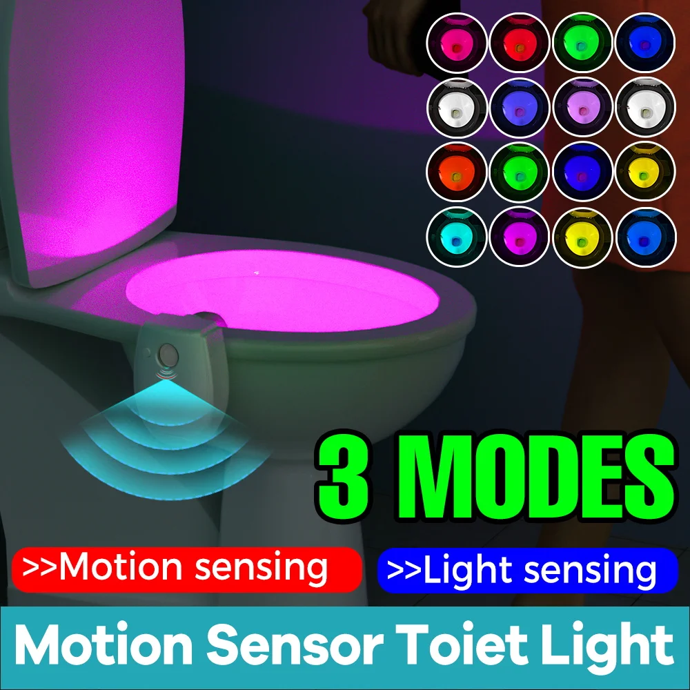 

LED Toilet Lamp 7 Colors 3 Modes Toilet Bowl Seat Backlight PIR Motion Sensor Nightlight Waterproof Bathroom Atmosphere Lighting