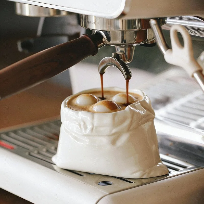 1pc White Cloth Bag Coffee Cup Creative Ceramic Mug Concentrated Latte Cup Beverage Cup Milk Cups Juice Cups Household Drinkware