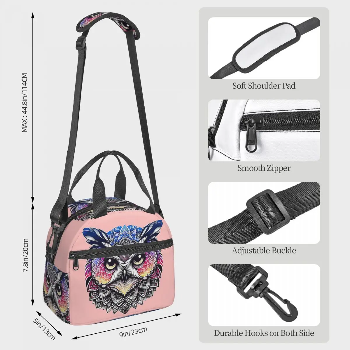 Native Mandala Owl American Lunch Bags Insulated Bento Box Lunch Tote Leakproof Picnic Bags Thermal Bag for Woman Student Work