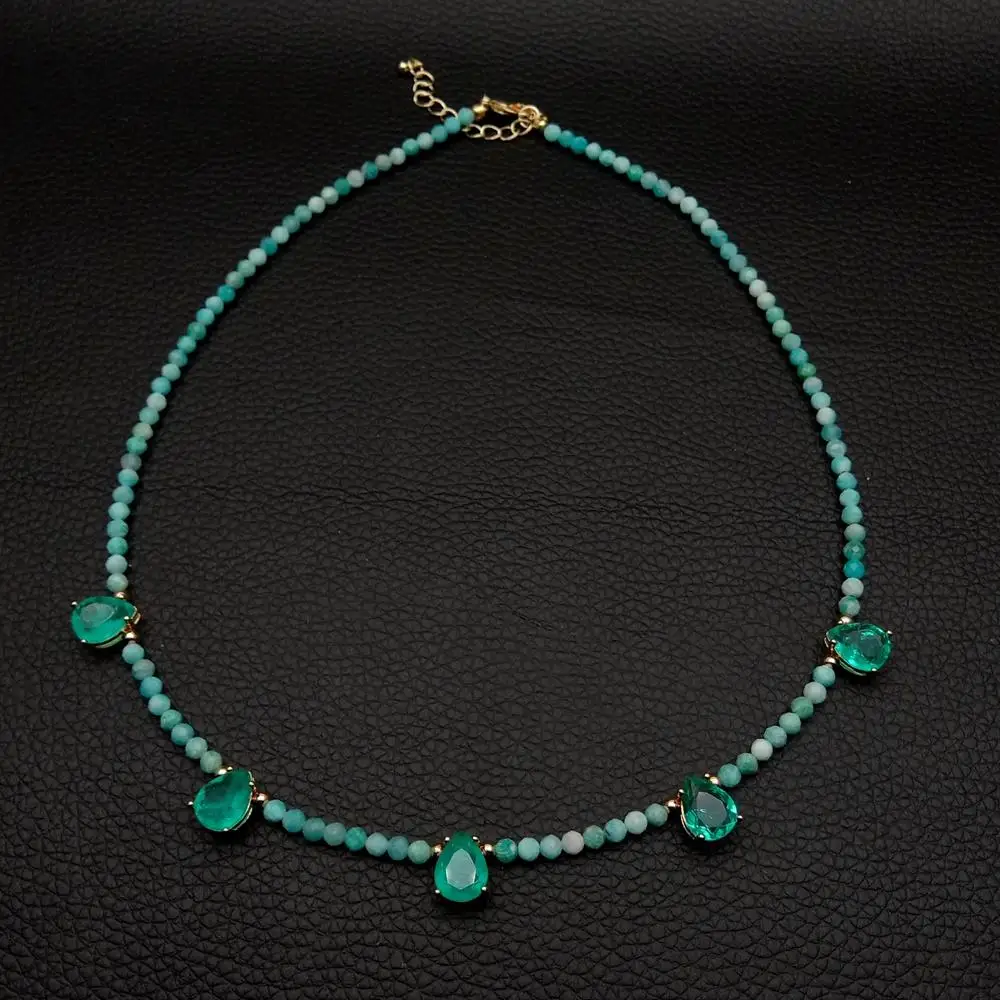 

KKGEM 8x10mm Quartz Charm 3mm Natural Green Amazonite Tiny Faceted Gemstone Necklace Women Gift