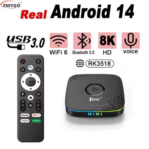 Android 14 TV Box 4K 8K RK3518 Quad Core Dual WiFi 6 Bluetooth 5 Voice Remote 2GB 16GB Real Androidtv Smart TV Set Top Box 2025