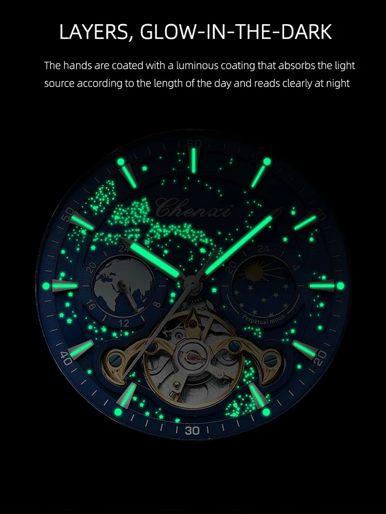 Fashion Chenxi Top Brand Automatic Mechanical Watches Luxury Leather Strap Business Watch For Men Skeleton Luminous