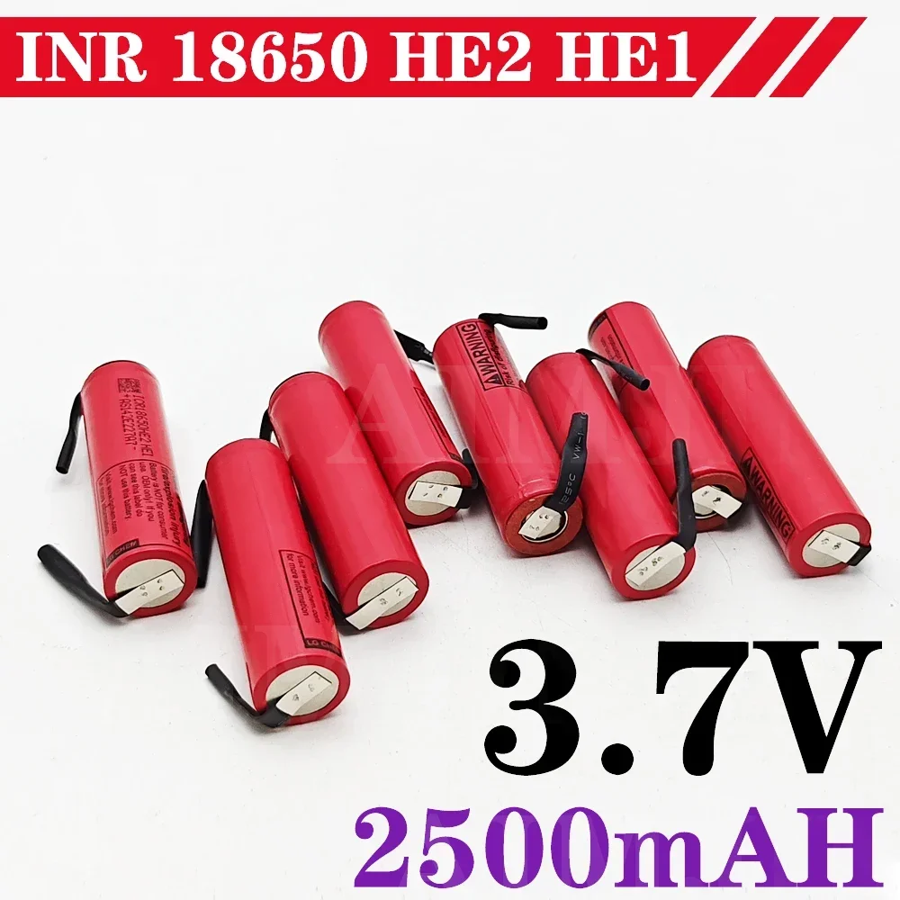 

100% Original INR 18650 HE2 HE1 discharge 3.7V 2500mAh 18650 rechargeable battery toy flashlight lithium battery + DIY Nicke