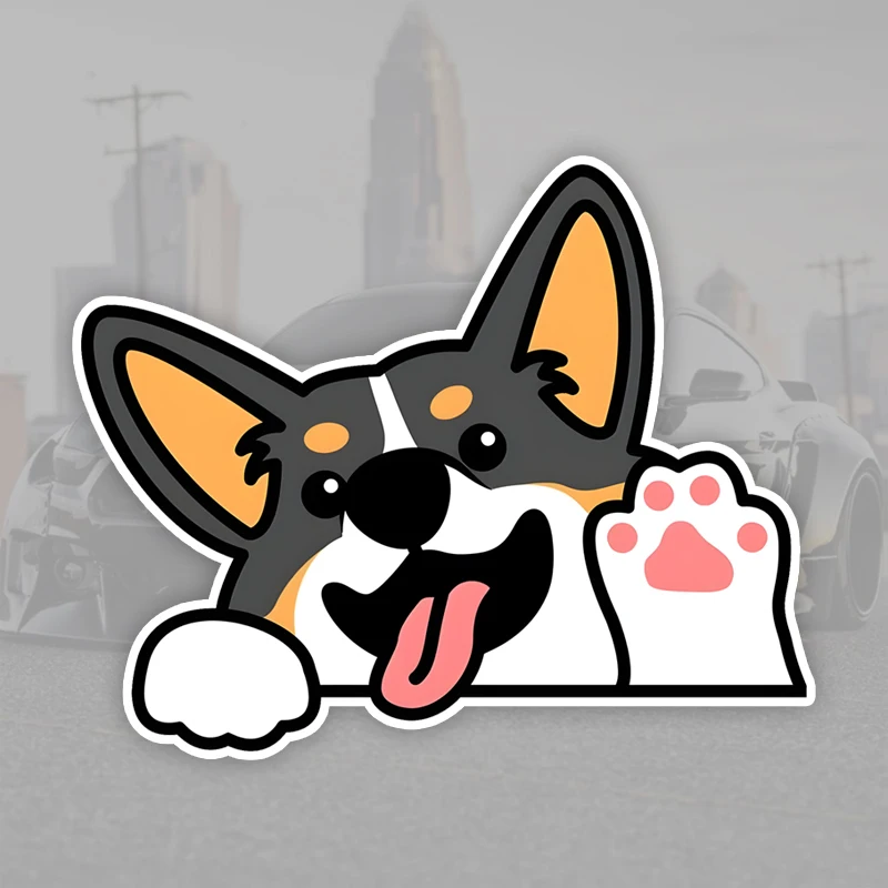 15x12cm Cute Cartoons Corgi Car Stickers Scratch Covering Self-Adhesive Waterproof Decal Motorcycle Decorative Accessories