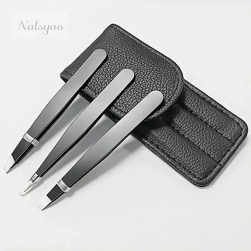 3pcs Premium Stainless Steel Eyebrow Tweezers Set Precision Sharp Flat Oblique Pointed Beauty for Perfect Grooming