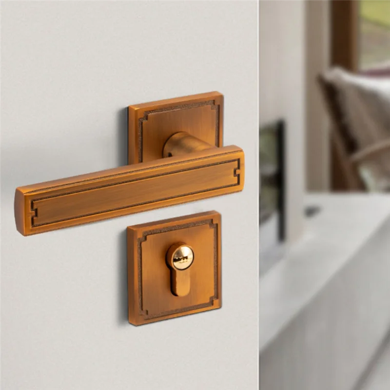【RECOMENDAR】New Chinese Style Door Lock, Wooden Door Handle, Split Silent Interior, Household, Bedroom, Retro Handle Lock