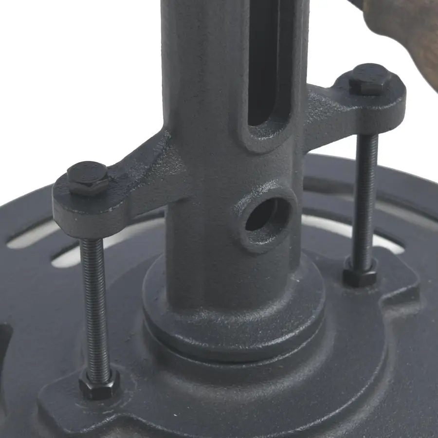 ヴィンテージ風インダストリアル調、高さ調節可能なクランク式テーブル。家庭用またはカフェ用。丸型鉄製ビストロダイニングデスク。機械風ハンドル付き。