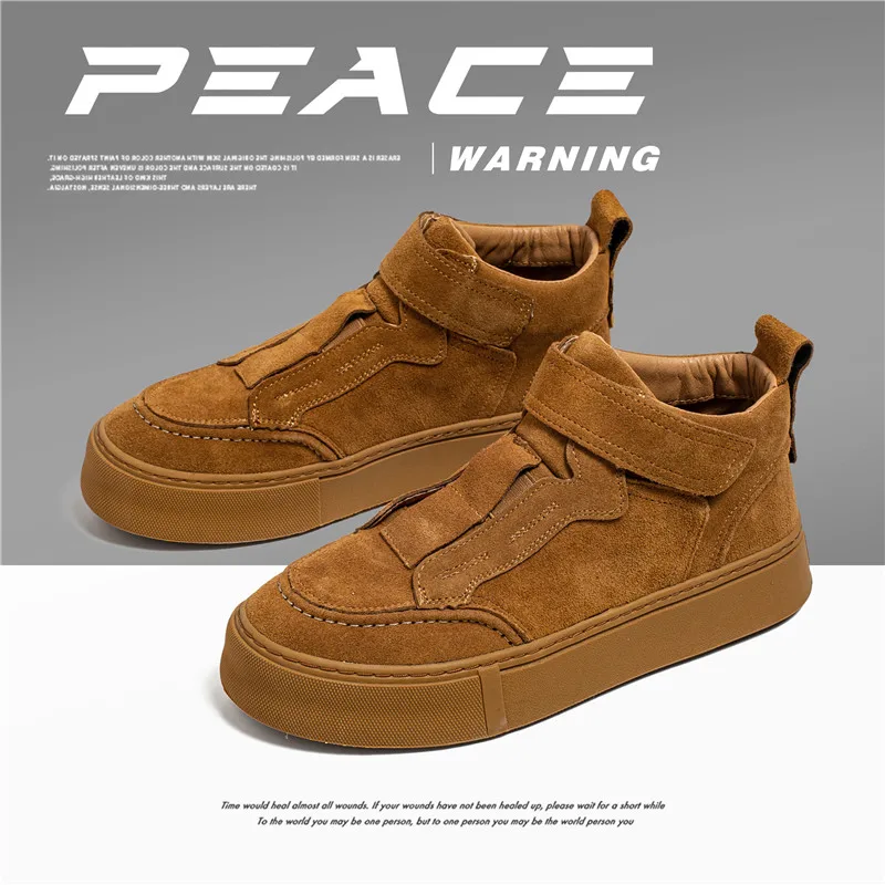 

Autumn Winter High-Top Men's Skateboard Shoes Comfortable Platform Sneakers Male Hook Loop Khaki Sneakers Man sapatos de prancha