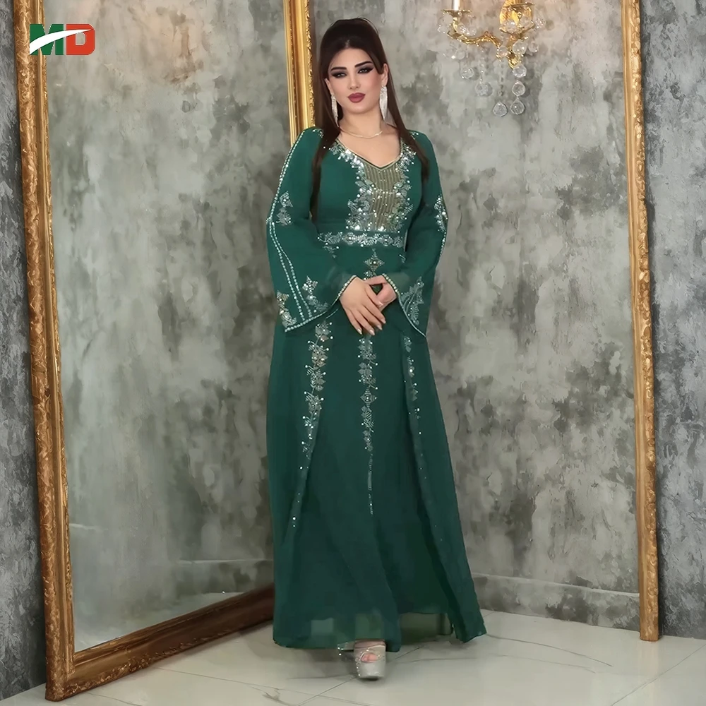 MD 2025 فستان أفريقي مقاس كبير للنساء أنيق دبي تركيا أفريقيا مسلم الماس ملابس حفلات الزفاف ثوب الكنيسة الخضراء #2