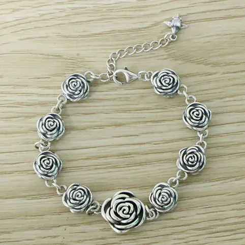 Retro Rose Bracelet 925 Sterling Silver Authentic Women's Instagram Unique Design for Birthday and Valentine's Day Gifts Perso