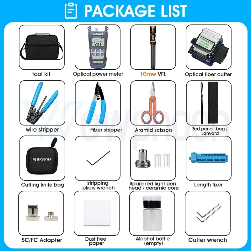 Imagem -05 - Kit de Ferramentas de Fibra Óptica com Cutelo Visual Fault Locator Vfl Wire Stripper Opm 10mw Boa Qualidade Personalizado