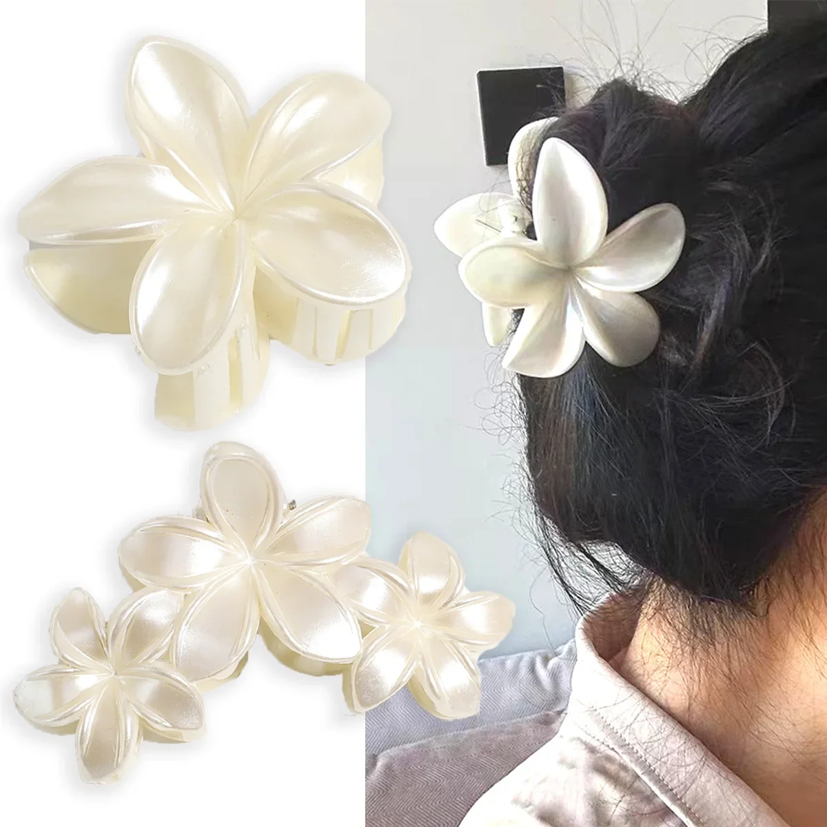 

2Pcs white light sensitive flower clip, shark clip at the back of the head, beach vacation style, simple hair accessory