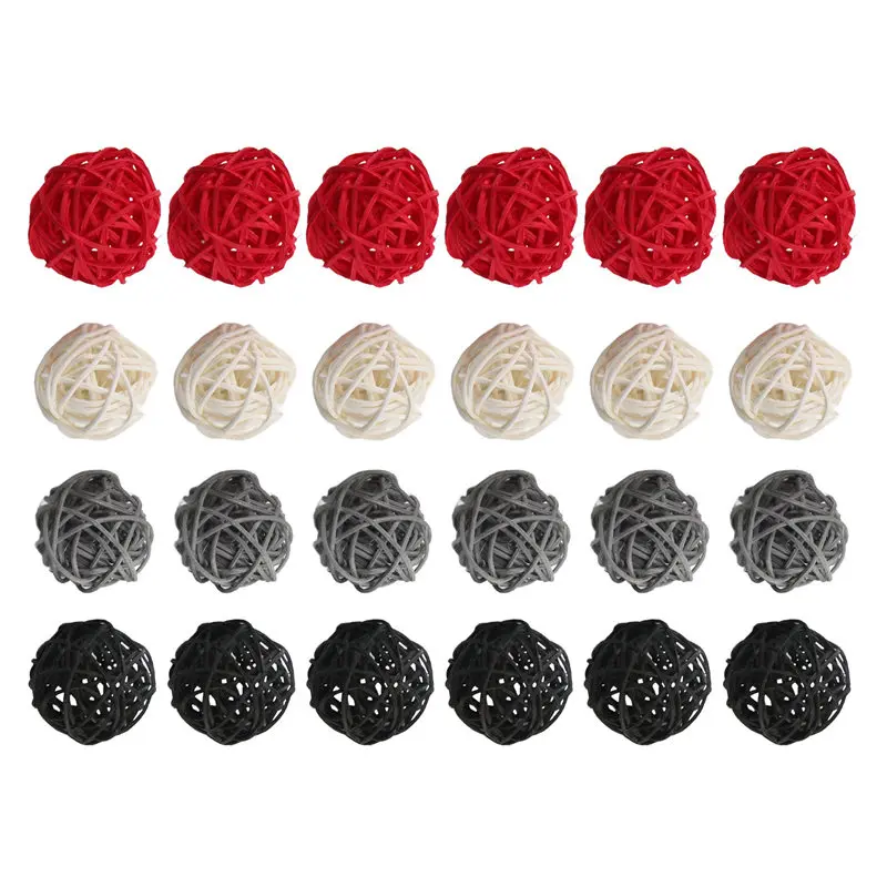 A21I-2 Inch Rattan Balls Decorative For Home Decor DIY Filler Ornament Wedding Table Decoration(Black, Grey, Red, White)