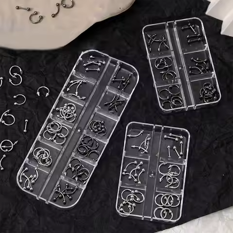 20/30/60Pcs Punk Metal 3D Nail Charms Fingertip Ring Studs Black/Silver Alloy Nail Art Decoration Manicure Supplies Accessories