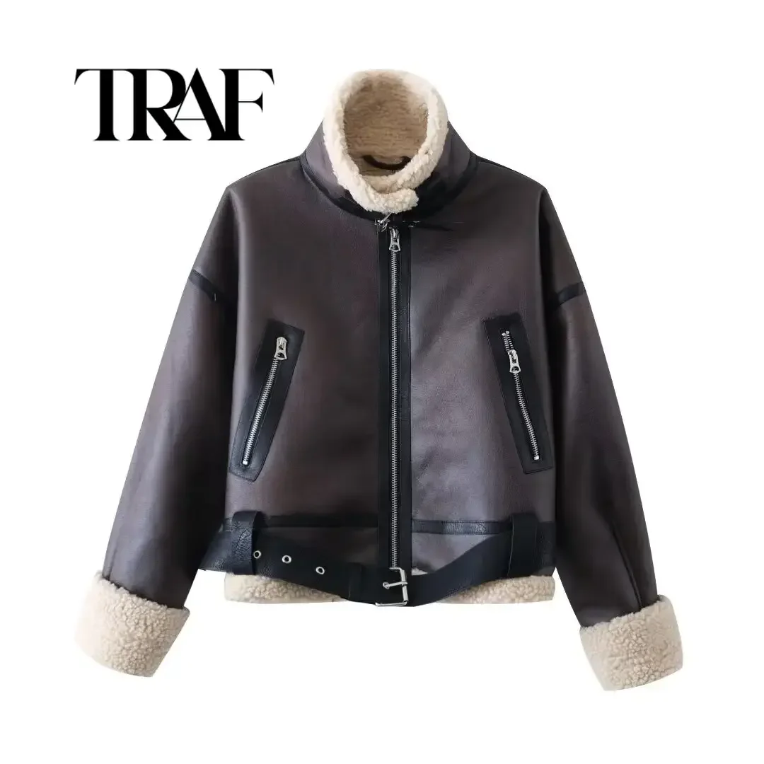 Traf Herbst Winter jacke Damen tragen neue Mode lässig vielseitige doppelseitige kurze Jacke Mantel