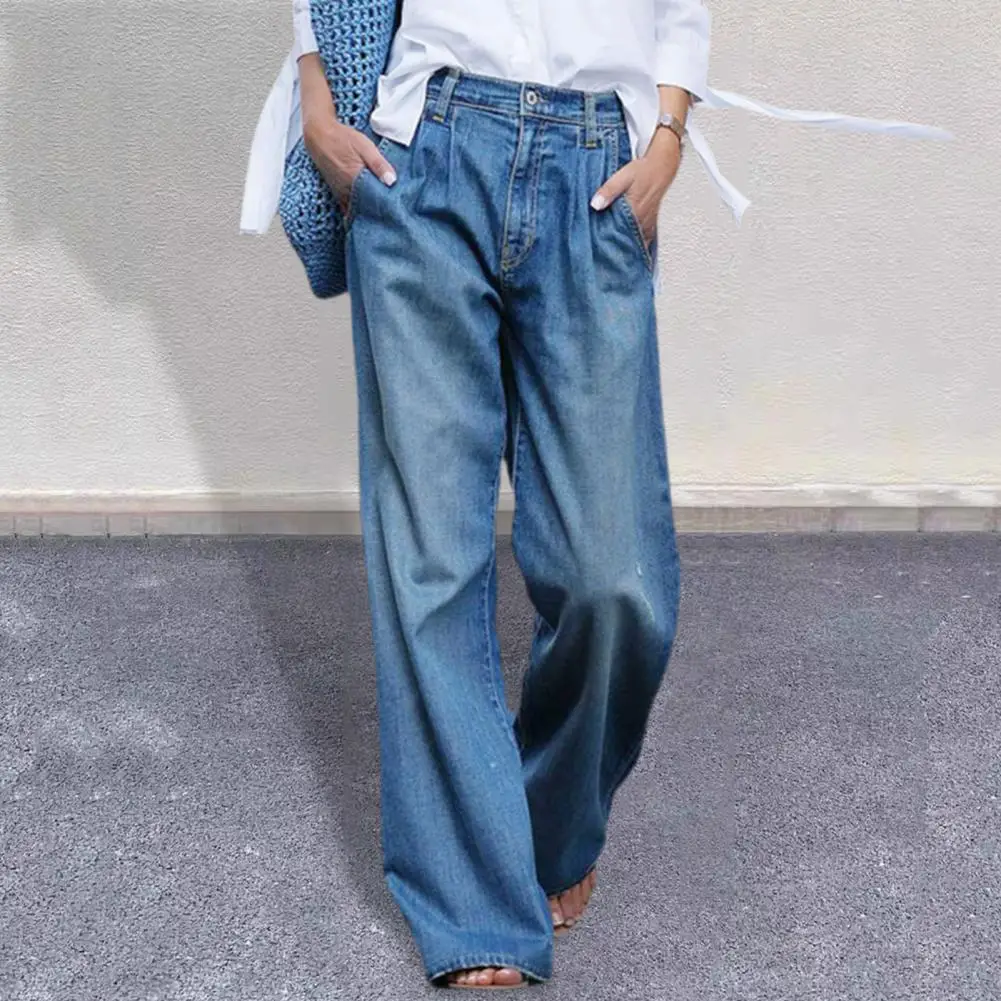 

Wide-leg Jeans Stylish Women's Distressed Denim Pants High Waist Wide Leg Stretchy Fit for Commute Dating Shopping High-rise