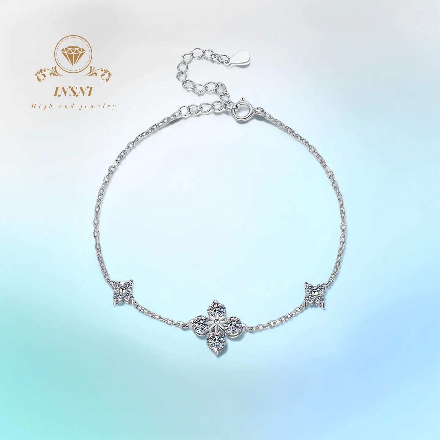 

Браслет из серебра 925 пробы с муассанитом 1,2 карата, сертифицированный, роскошный дизайн «Четырехлистный клевер», высококачественный, стильный, легкий, подарок