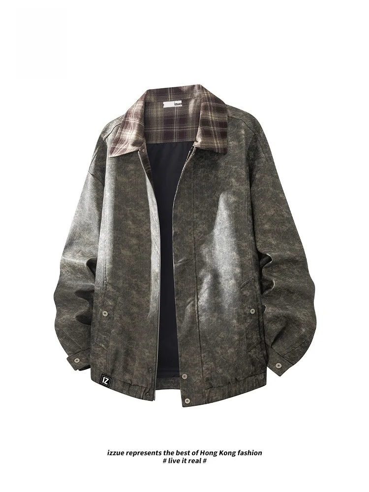 

Izue American Retro Jaet 2025 Autumn Winter New Loose Casual Versatile Leather Jaet for Youth Stand Fit Zipper Closure