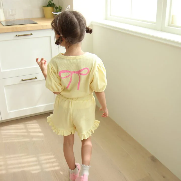 2024 Summer New Baby Girl Cute Bow Print Clothes Set Children Girls Puff Sleeve Tops + Shorts 2pcs Suit Cotton Toddler Outfits