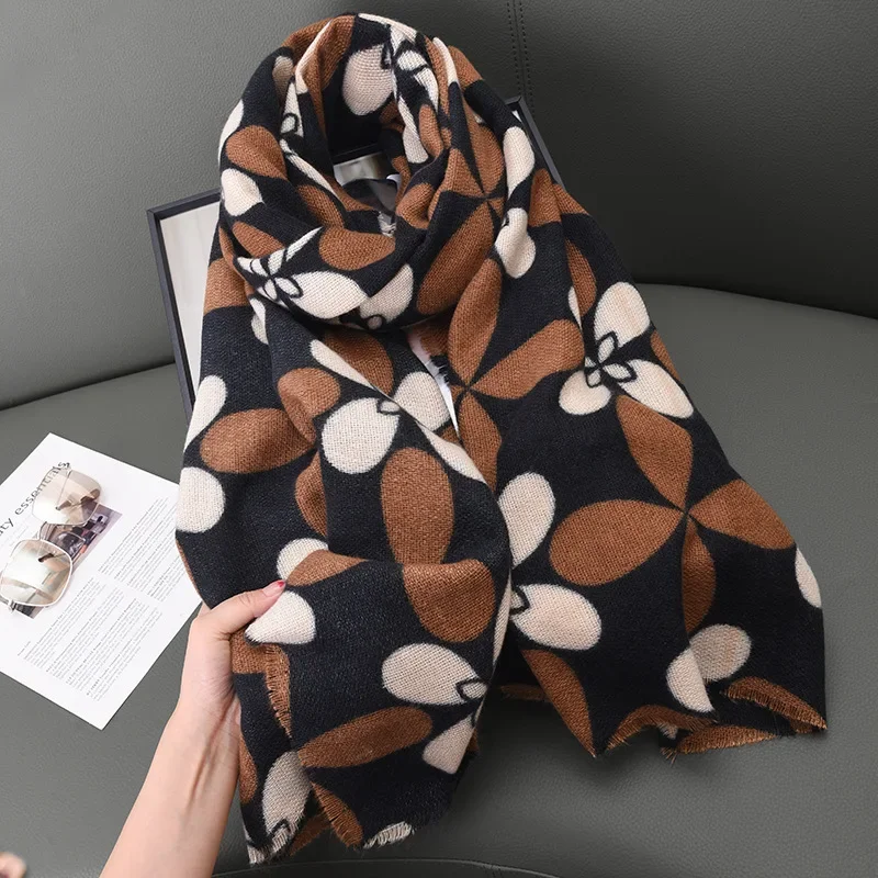 2024 Colorful Scarf Female Thickened Shawl Autumn And Winter Geometric Scarf Shawl Fall And Winter Design