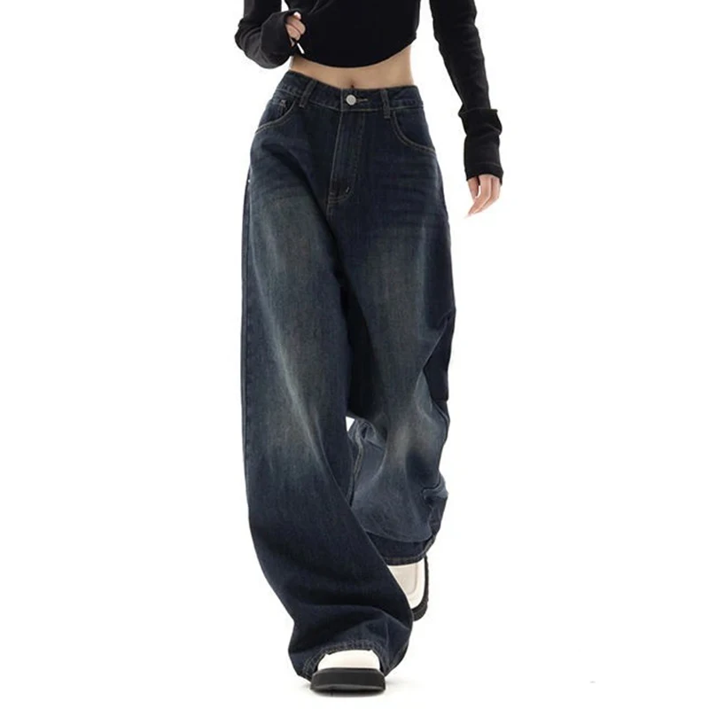 

2025 Woman Loose High Waist Straight Leg Jeans Female Wide Leg Street Denim Pants Girls Classic Retro Wash Casual Denim Trousers