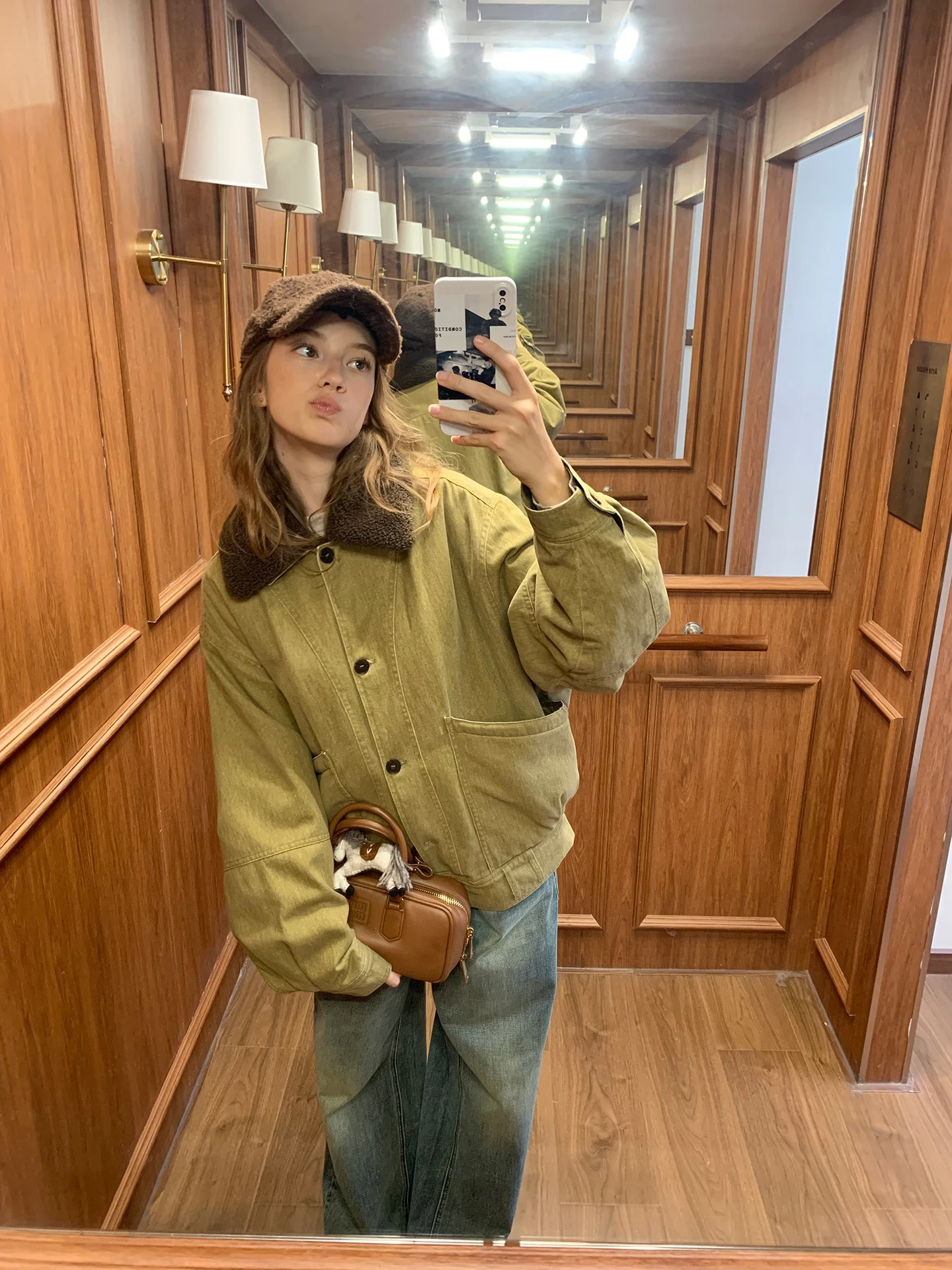 

Съемный воротник из овечьего меха, джинсовая рабочая одежда с завышенной талией, Джанет, ядро Космос, карамельный воротник, съемный воротник из овчины, женское пальто