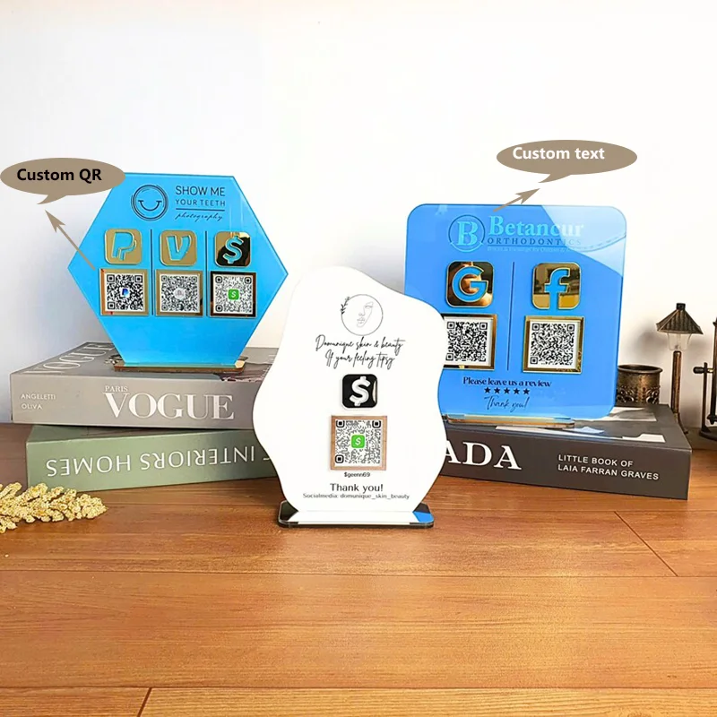 Custom Acrylic QR Code Sign for Business Social Media Connecting Instagram Facebook with Multiple Payment Options for Shop