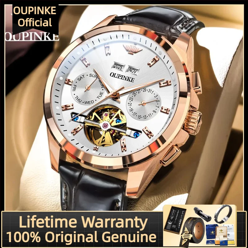

OUPINKE 3291 Men Watch High end Automatic Movement Mechanical Watch Date Chronograph Skeleton Men Wristwatch NEW Hand Clock