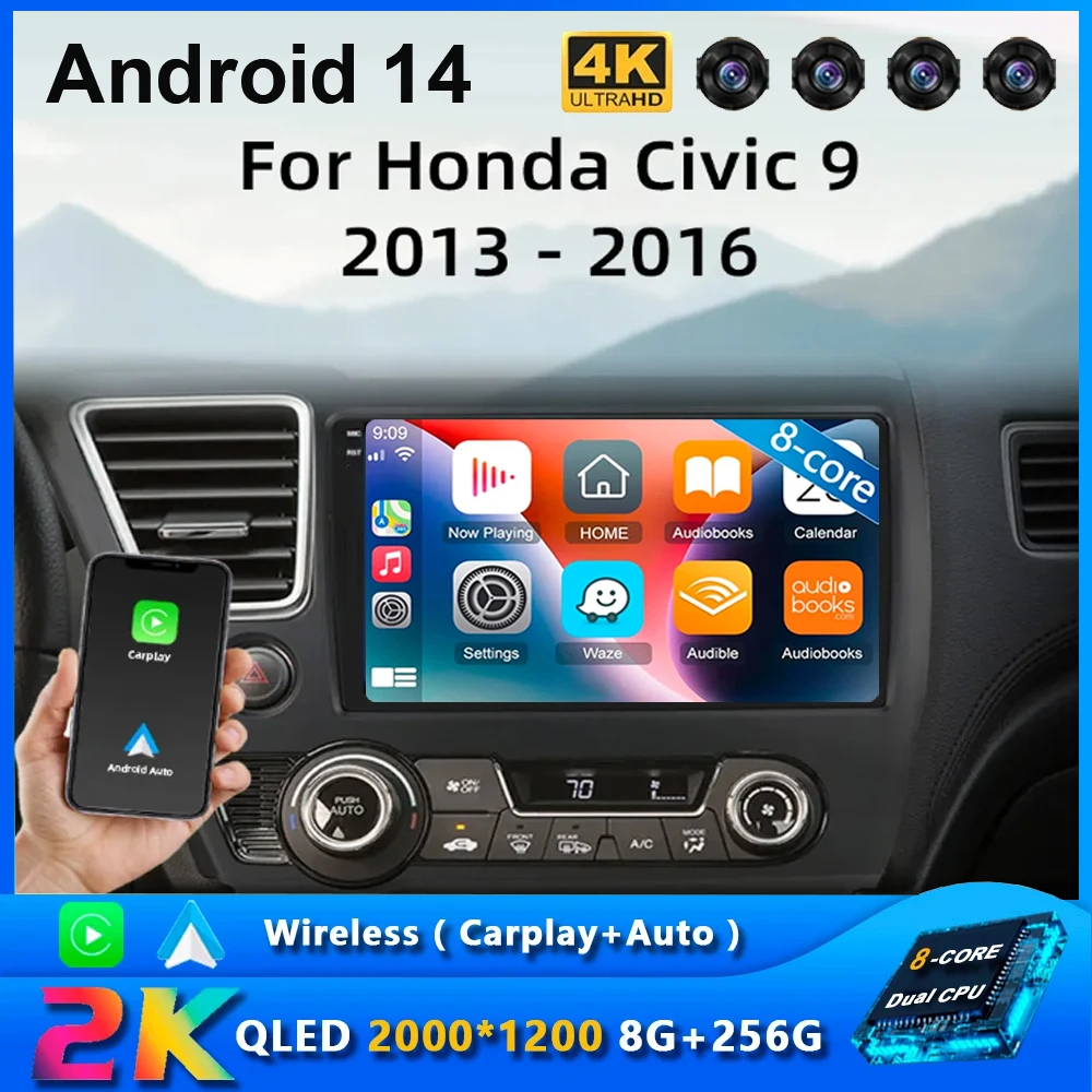 Android 14 Car Radio For Honda Civic 9 2013-2016 US EDITION AI Voice Multimedia Video Player Navigation GPS No 2din DVD