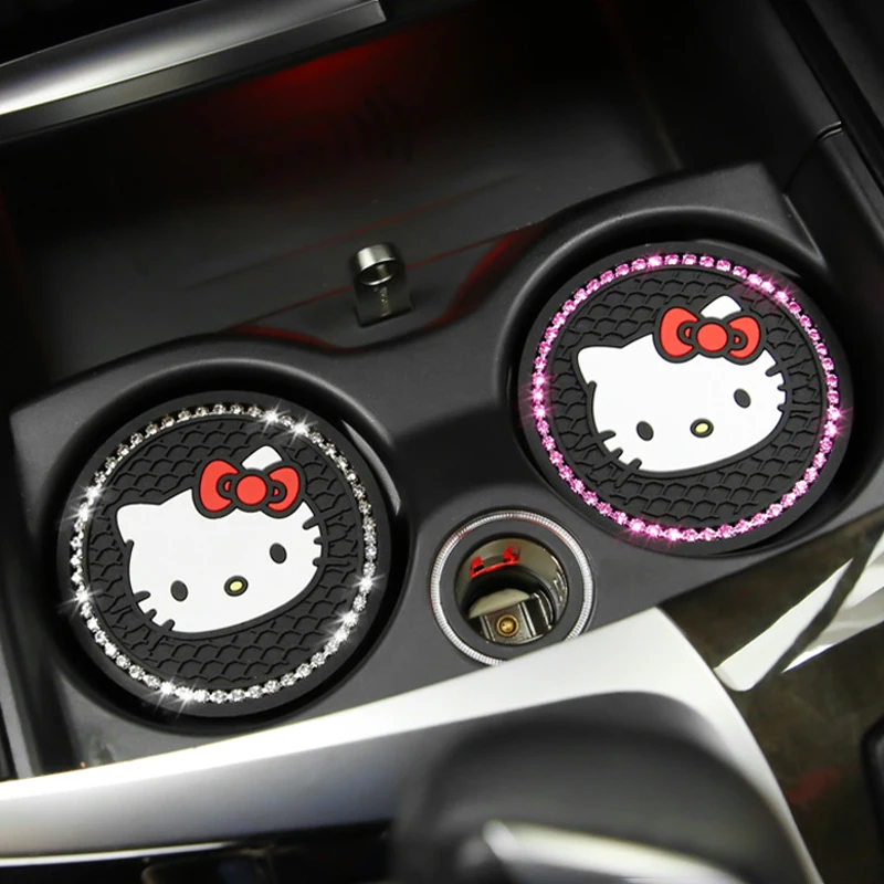 Sanrio Hello Kitty Car Coasters Kawaii Cartoon Anime Car Insulated Coaster Cute Anti Slip Pad Decorate Toys Gifts Girls Toys