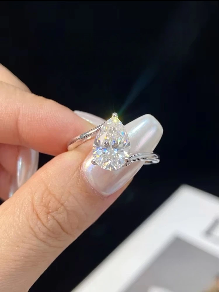 Echte 2CT Moissanit-Diamant-Wassertropfen-Verlobungsringe für Damen, Alltags- und Jubiläums-Party, modischer Luxusschmuck – Detail 2