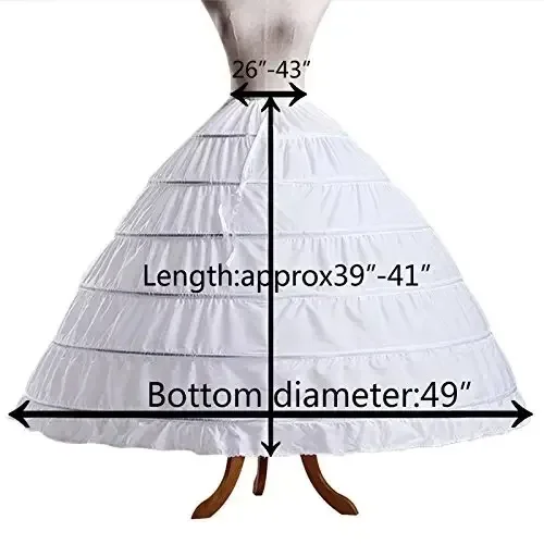 Krinoline 6-Reifen-Rock für Damen, halber Slip-Petticoat, bodenlanger Unterrock für Hochzeitskleid, Ballkleid