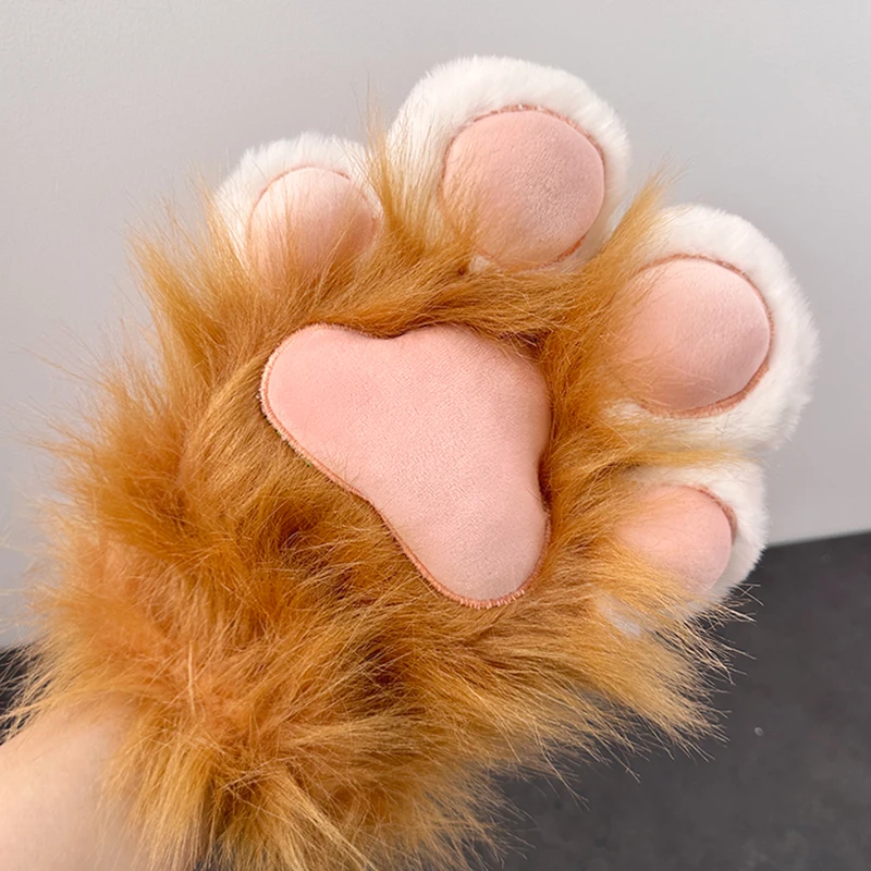 1Pair Funny Cat Paws Glove Cartoon Plush Furry Cat Cosplay Kig Costume Gloves Tiger Claws Cosplay Full Finger Faux Fur Mittens