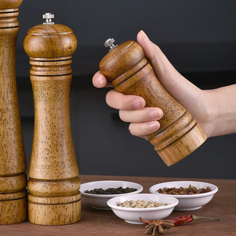 Wooden Grinder Pepper Mill Manual Pepper Ceramic Core Pepper Sea Salt Seasoning Bottle Base Set Kitchen Tools