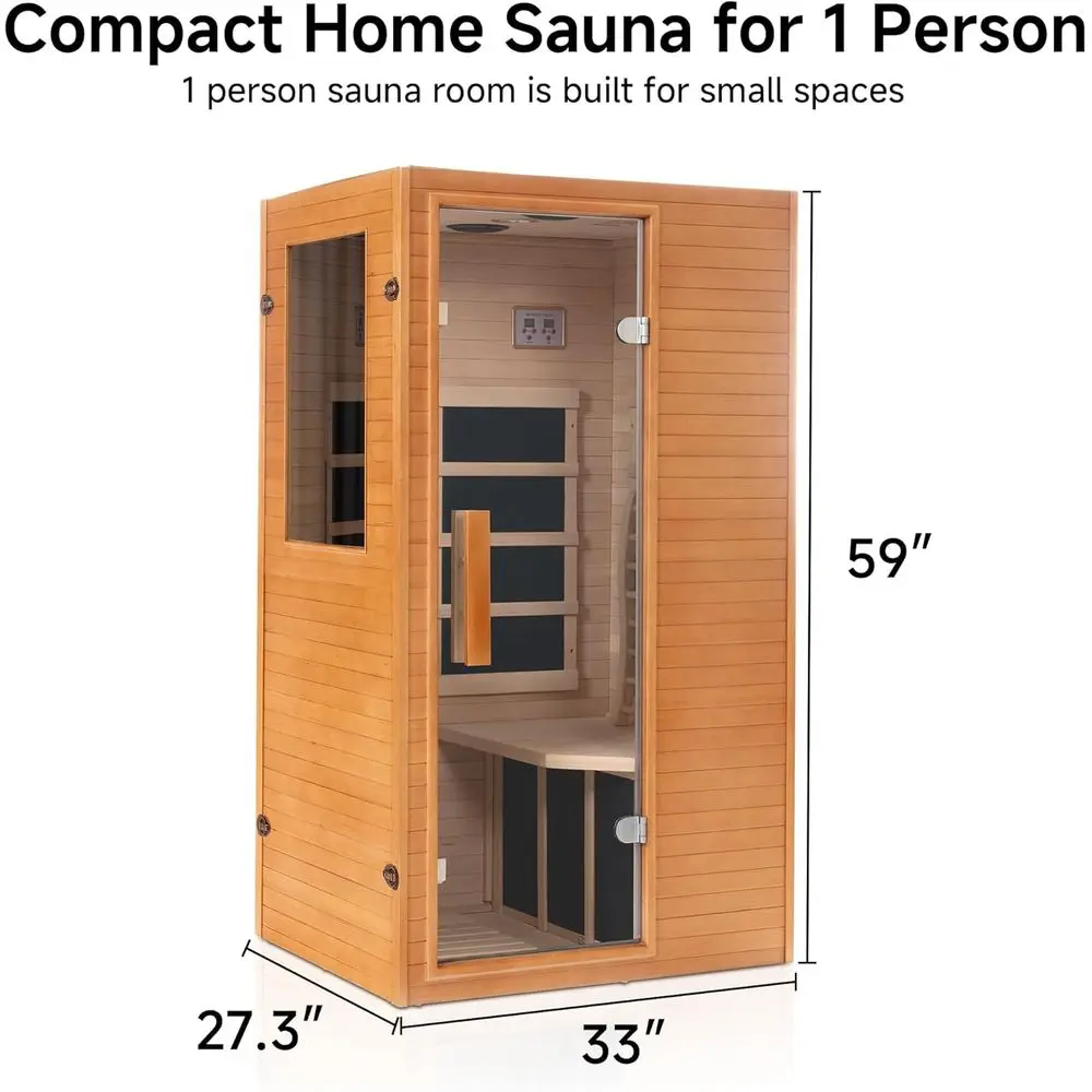 

Infrared Sauna: Hemlock Wood Indoor Dry Sauna with Low EMF 950W/110V Heater, Bluetooth Audio & Reading Light