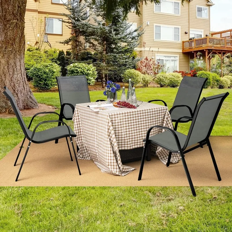 

Set of 4 Patio Chairs, Outdoor Stackable Dining Chairs with Arms, 330 lb. Weight Capacity, All Weather Fabric