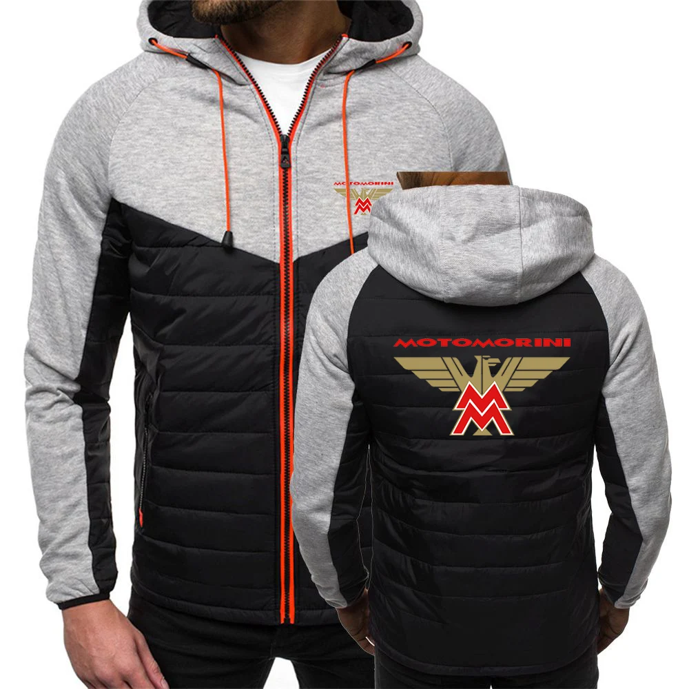 2024 Spring Autumn Men\'s Moto Morini Logo Print Fashion High-Quality Solid Color Patchwork Comfortable Drawstring Cotton Jackets