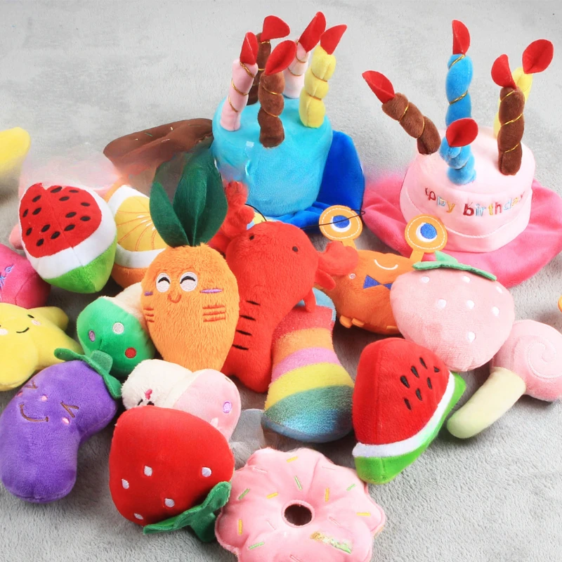 Pet Plush Sound Toys Grinding Fruit Animals Cats Plush Toys Colorful Food Accessories Pet Supplies  Pet Toys for  Puppy  Plush