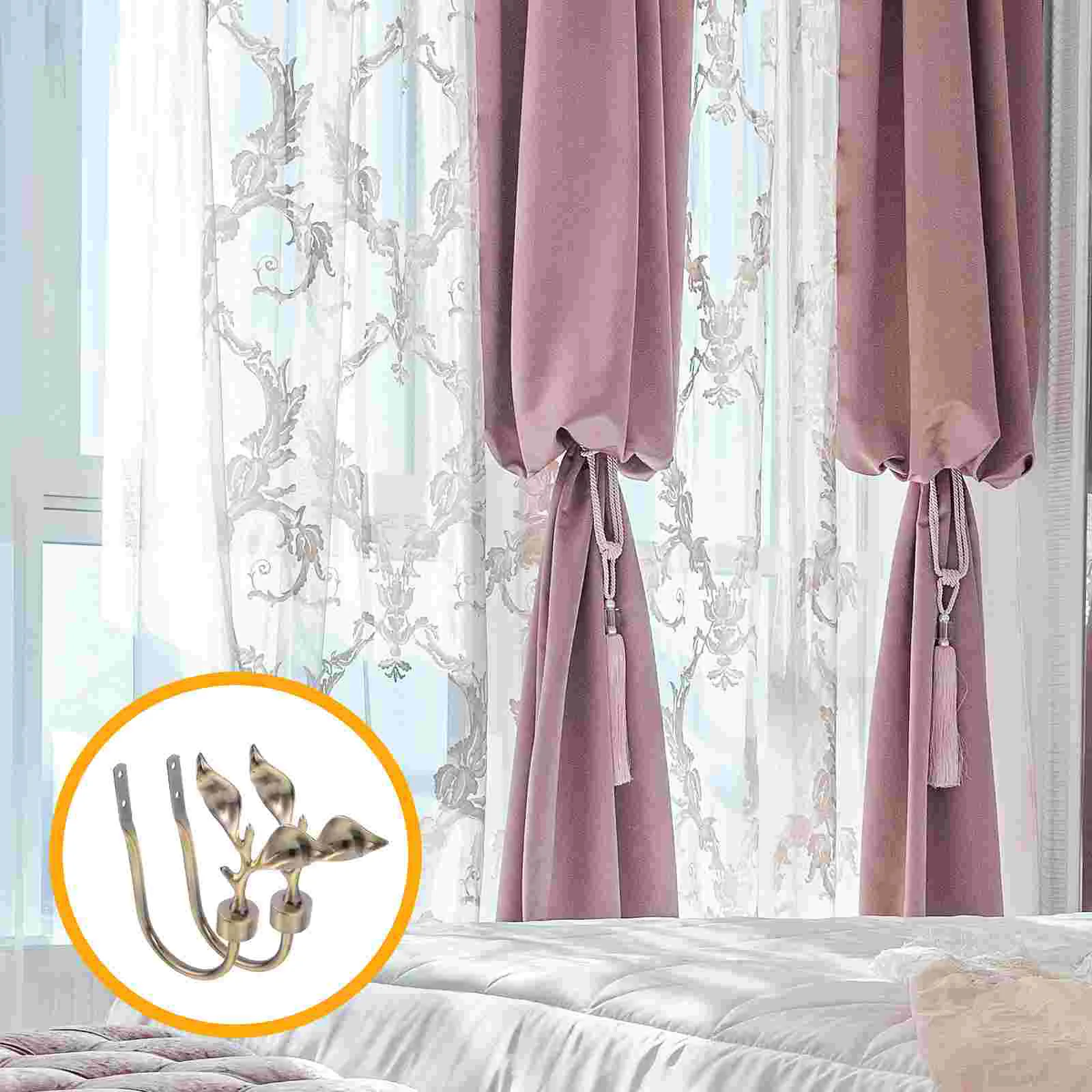 

2 Pcs Curtain Hook Outdoor Tiebacks Curtains Holders for Wall Metal Retro Window Leaf Holdbacks Decoration