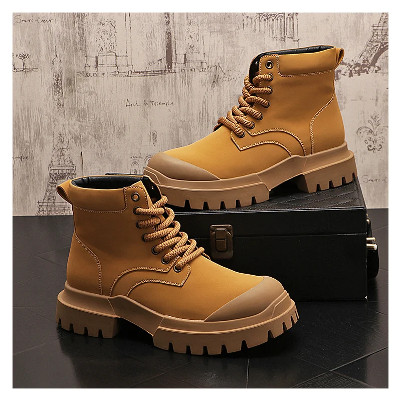 men fashion outdoors desert boots lace-up platform shoes cowboy tooling boot handsome genuine leather motorcycle botas masculina