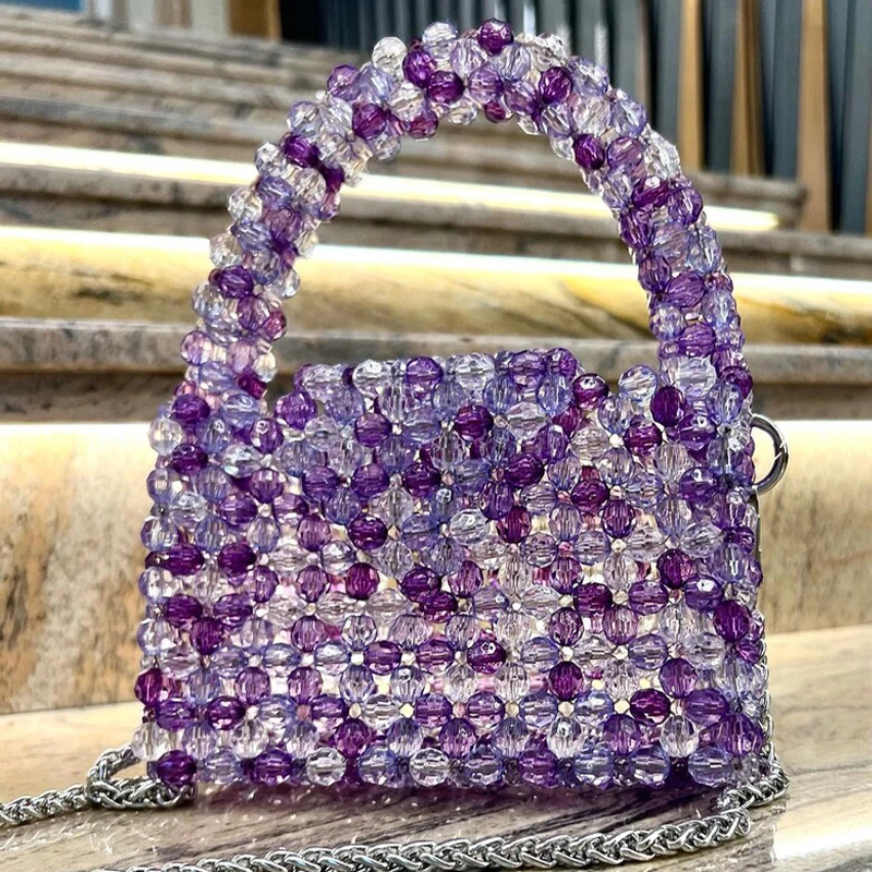 

3-color Mixing Beaded Bag Commuter Fashion Shoulder Female Summer Purses Gift Vacation Dinner Evening Customized DROPSHIPPING