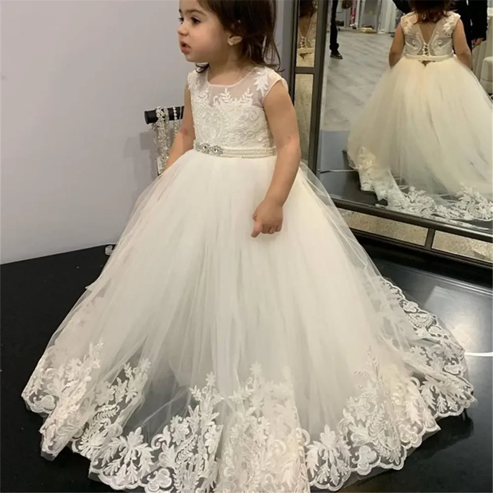 Flower Girl Dresses Lace First Communion Kids Wedding Party Gown Toddler Birthday Princess Special Occasion Wears