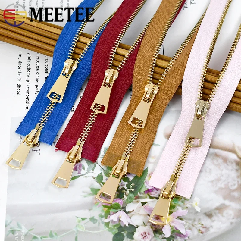 Meetee 120cm 5# Metal Zipper Double Sliders Zippers for Sewing Down Jacket Clothes Coat Open End Long Zip DIY Repair Accessories