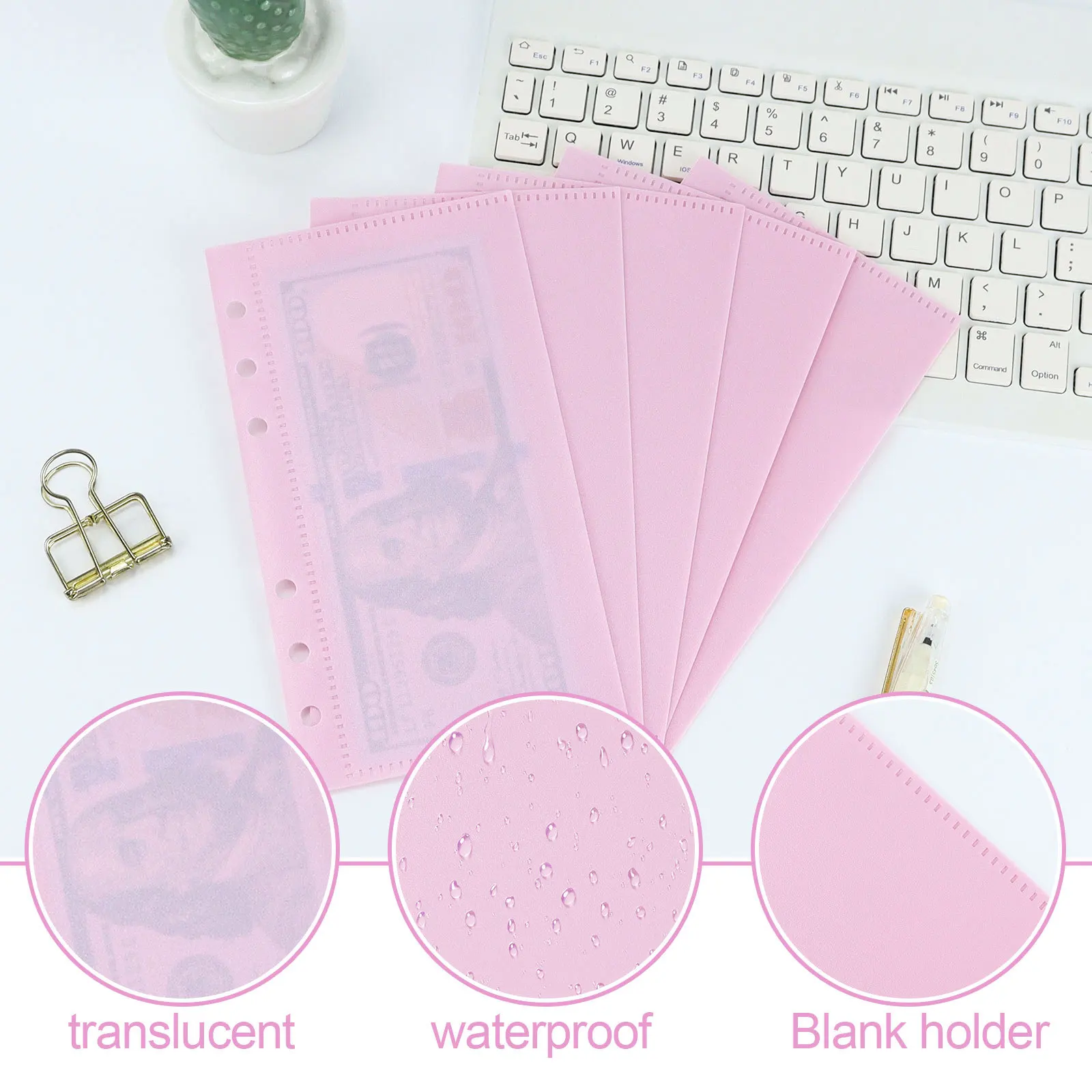 A6 5Pcs Pink Blue Pockets Binder Folders for 6Ring Notebook Divider Page Waterproof PVC Leaf Document Filing Bag