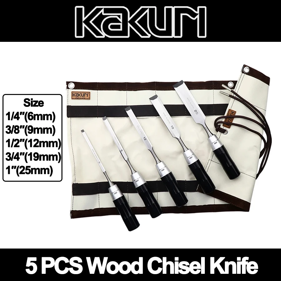 

KAKURI, 5 шт., удлиненный нож для деревообработки, сталь CRV с пластиковой ручкой, набор долот в тканой сумке для инструментов ENP-5S