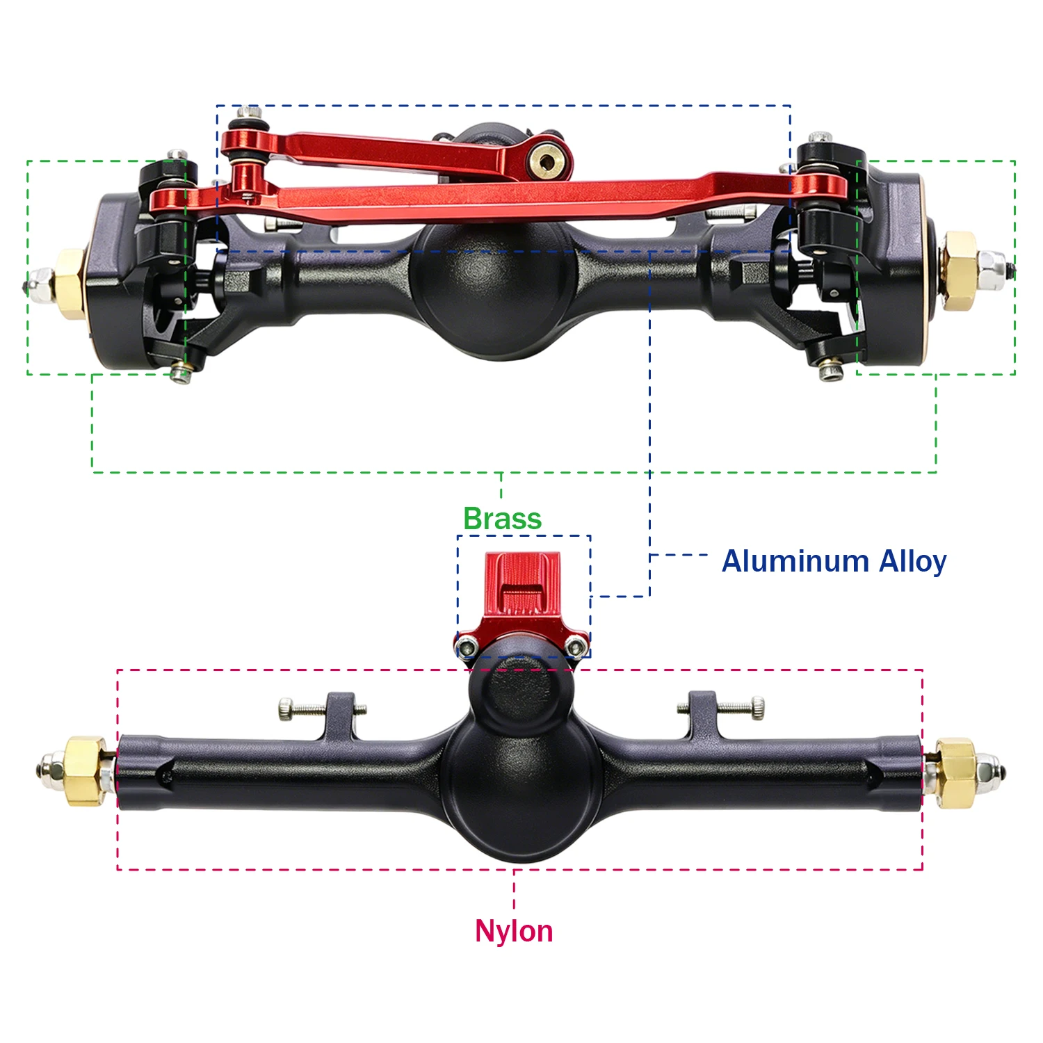 +4mm Plastic Planet Front Rear Axles with 3-Section ISO CVD and Brass Steering Knuckles Max.52° for 1/24 Axial SCX24 Upgrade view 5