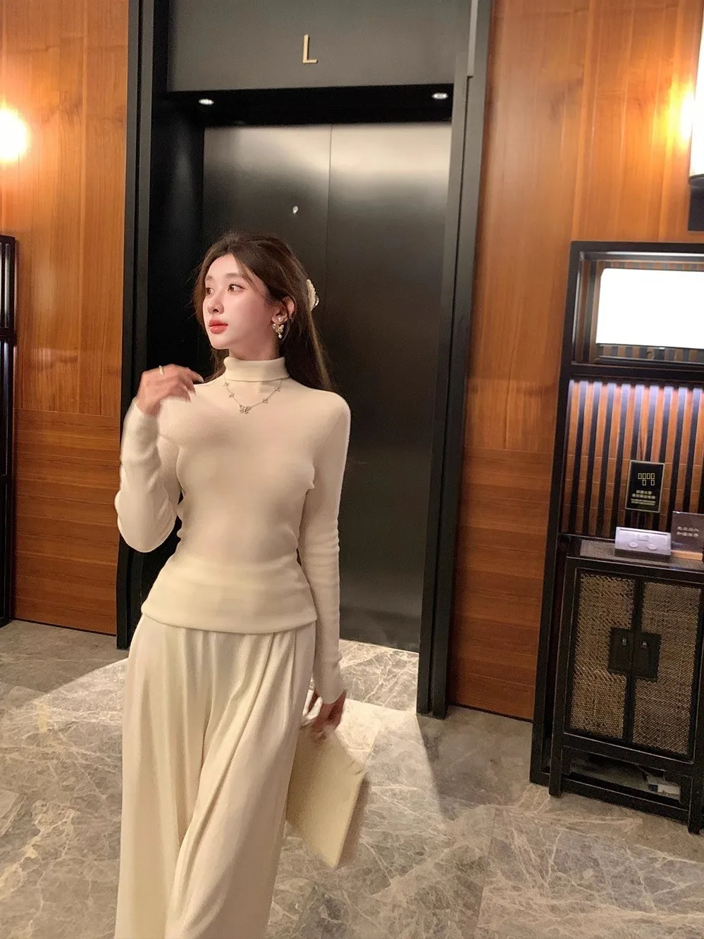 

NMIOK Women's Soft High Elastici Long Sve Woolen Base irt Anti-Ball 00 Wool Autumn Winter New Sle Overhead Top